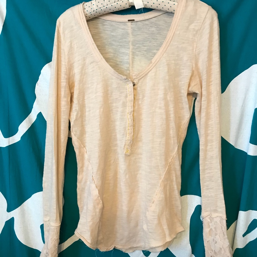 Free People Lace Sleeve button up shirt